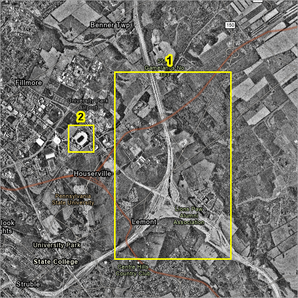 Points de repère : autoroute et stade