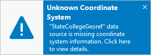 Message Unknown Coordinate System (Système de coordonnées inconnu)