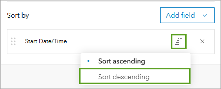 Sort descending (Tri décroissant) pour le champ Start Date/Time