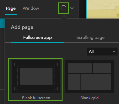 Bouton Add page (Ajouter une page) et option Blank fullscreen (Plein écran vide)