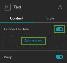 Option Connect to data (Connexion aux données) activée et bouton Select data (Sélectionner des données)
