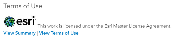 Section Terms of Use (Conditions d’utilisation) d’Esri