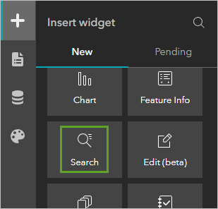 Widget Search (Rechercher) dans la fenêtre Insert widget (Insérer un widget)