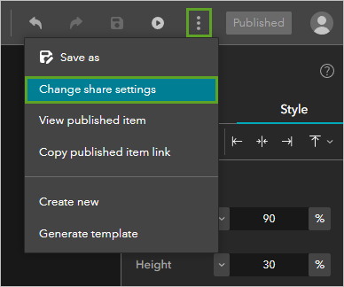 Bouton More (Plus) et option Change share settings (Modifier les paramètres de partage)