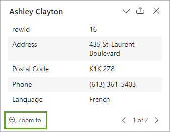 Bouton Zoom to (Zoom sur) dans la fenêtre contextuelle mise à jour