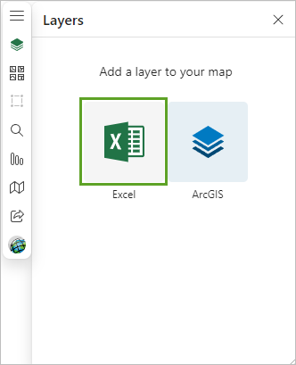 Bouton Add data from Excel (Ajouter des données depuis Excel) de la fenêtre Layers (Couches)