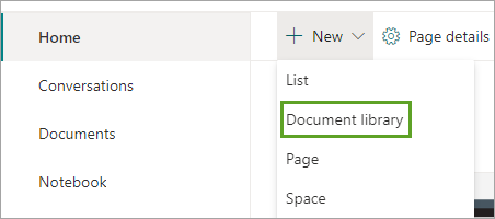 Option Bibliothèque de documents dans le menu déroulant Nouveau