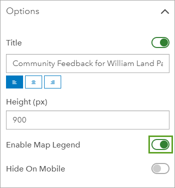 Option Activer la légende de la carte activée