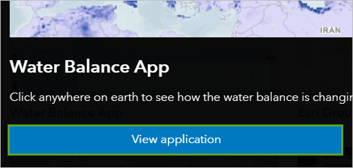 Bouton View application (Afficher l’application) sur l’écran d’accueil Water Balance App (Application Bilan hydrologique)