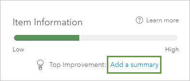 Section Item Information (Informations de l’élément) avec lien Add a summary (Ajouter un résumé)