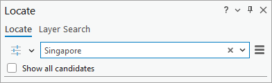 Recherche de la ville de Singapour dans la fenêtre Locate (Localiser)