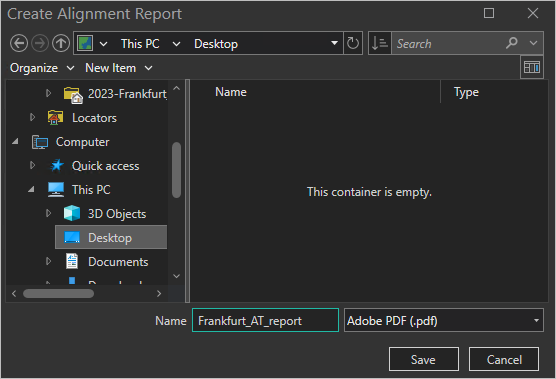 Fenêtre Create Alignment Report (Créer un rapport d’alignement)