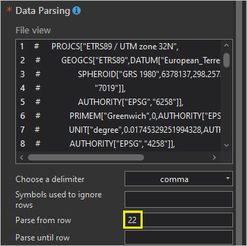 Paramètre Parse from row (Analyser depuis la ligne)