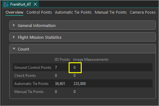 Colonne Image Measurements (Mesures d’image) avec une valeur de 0