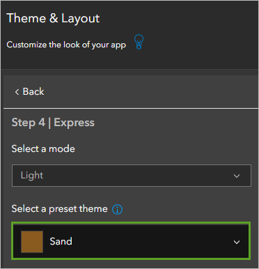 Thème prédéfini Sand (Sable) sélectionné dans la fenêtre Theme & Layout (Thème et mise en page)