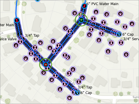 Entités Tee (Canalisation) sur la carte