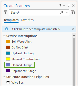 Planned Outage (Coupure planifiée) dans la fenêtre Create Features (Créer des entités)