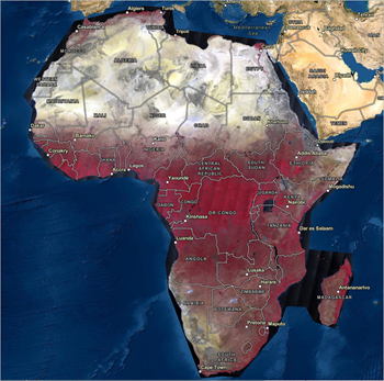 Continent africain en Couleur infrarouge