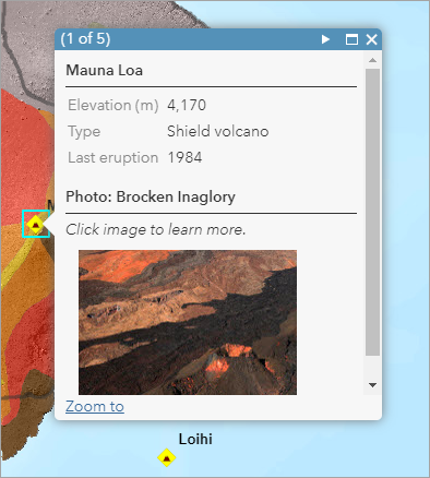 Fenêtre contextuelle du volcan Mauna Loa