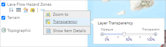 Transparency (Transparence) dans le menu