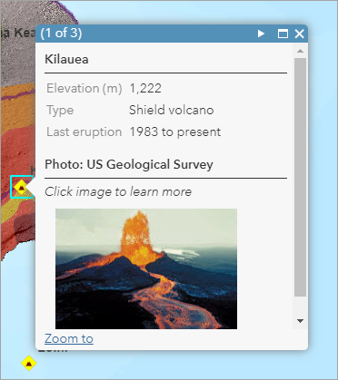 Fenêtre contextuelle du volcan Kilauea