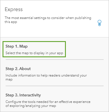 Sélectionnez Map (Carte) dans la fenêtre Express.