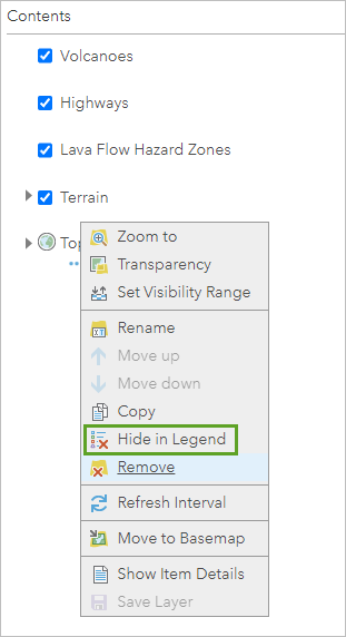 Option Hide in Legend (Masquer dans la légende)