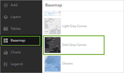 Changez le fond de carte en Dark Gray Canvas (Nuances de gris foncé).