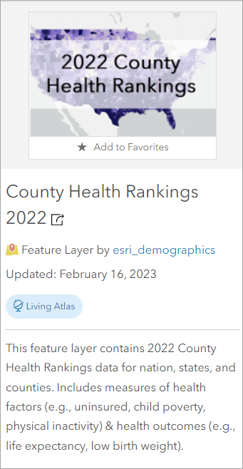 Informations sur la couche County Health Rankings