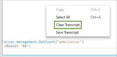 Effacer la transcription dans la fenêtre Python