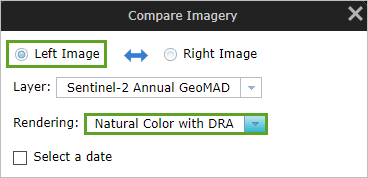 Pour Rendering (Rendu), sélectionnez Natural Color with DRA (Couleur naturelle avec DRA).