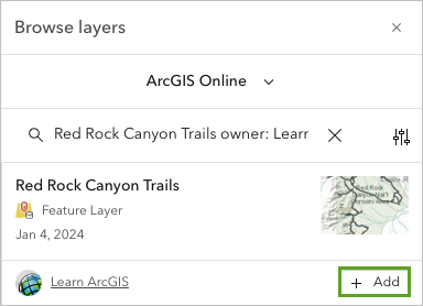 Bouton Add (Ajouter) pour la couche Red Rock Canyon Trails (Sentiers de Red Rock Canyon)