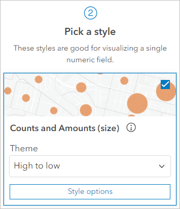 Style Counts and Amounts (size) (Totaux et montants (taille)) sous Pick a style (Sélectionner un style) dans la fenêtre Styles (Styles)