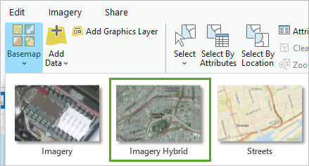 Choisissez le fond de carte Imagery Hybrid (Imagerie hybride).