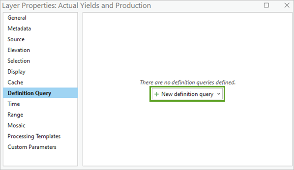 Cliquez sur New definition query (Nouvel ensemble de définition).