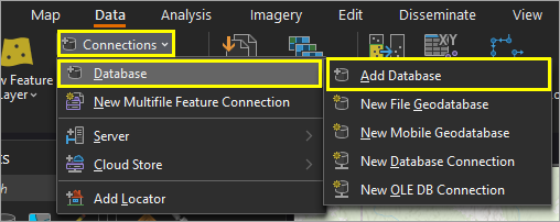 Option Add Database (Ajouter une base de données) du menu Connections (Connexions)