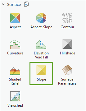 Bouton Pente dans le groupe Surface de la fenêtre Fonctions raster