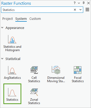 Bouton Statistiques dans la fenêtre Fonctions raster