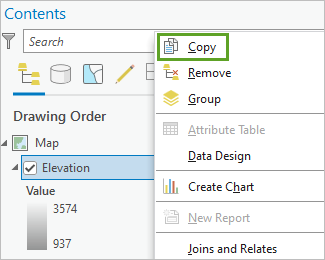 Option Copier du menu contextuel de la couche