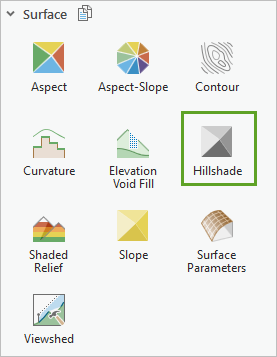 Bouton Ombrage dans le groupe Surface de la fenêtre Fonctions raster