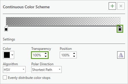 Arrêt de couleur noir à droite défini avec une transparence de 100 %