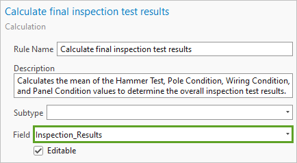 Champ défini sur Inspection_Results (Résultats d’inspection)