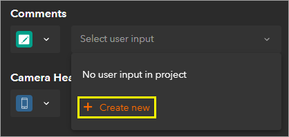 Option Create new (Créer) pour Button user input (Entrée utilisateur par bouton)