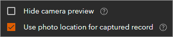 Option Use photo location for captured record (Utiliser la localisation de la photo pour l’enregistrement capturé)