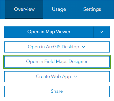 Bouton Open in Field Maps Designer (Ouvrir dans Field Maps Designer)