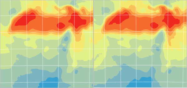 Surface Kriging Modified (Krigeage modifé) comparée à la surface Kriging Default (Krigeage par défaut)