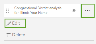 Bouton Edit (Mettre à jour) associé à la carte Congressional District analysis for Illinois (Analyse des circonscriptions électorales du Congrès pour l’Illinois)