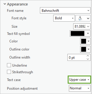 Paramètre Text case (Casse du texte) défini sur Upper case (Majuscules)