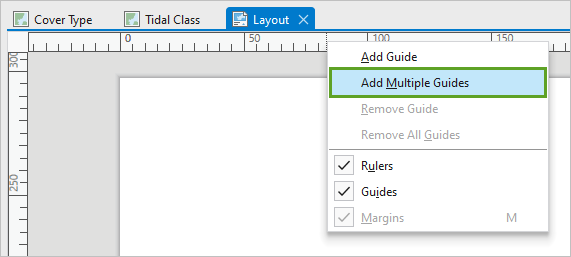 Option Add Multiple Guides (Ajouter plusieurs repères) dans le menu contextuel de la règle