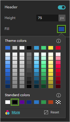 Noir dans le menu de couleurs Fill (Remplissage)